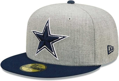 Dallas Cowboys New Era NFL 59FIFTY 5950 Fitted Cap Hat Heather Gray Crown Navy Blue Visor Team Color Logo