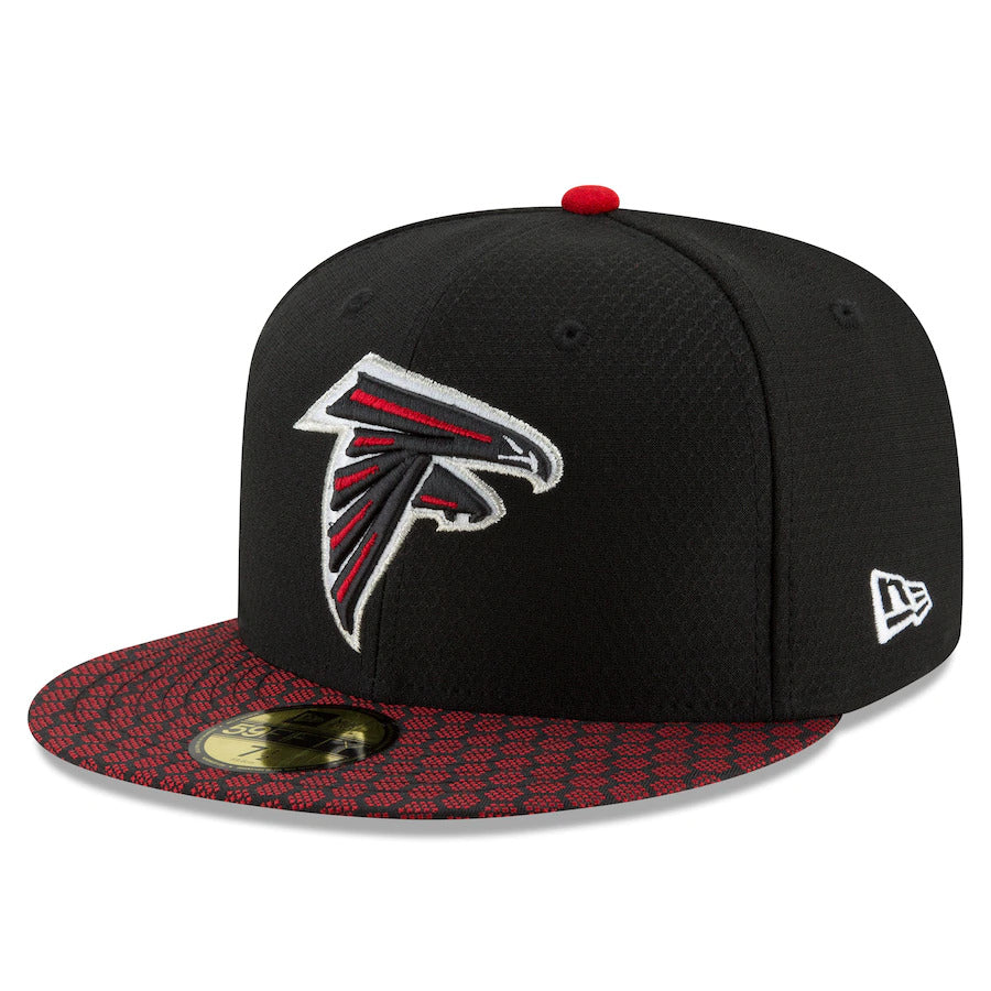 Atlanta Falcons New Era NFL 59FIFTY 5950 Fitted 2017 Sideline Cap Hat Black Crown Red Visor Team Color Logo