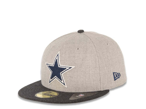 Dallas Cowboys New Era NFL 59FIFTY 5950 Fitted Cap Hat Heather Gray Crown Heather Dark Gray Visor Team Color Chain Stitch Logo