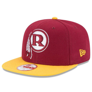 Washington Redskins New Era NFL 9FIFTY 950 Original Fit Snapback Cap Hat Red Crown Yellow Visor Team Color Retro Logo (Baycik)