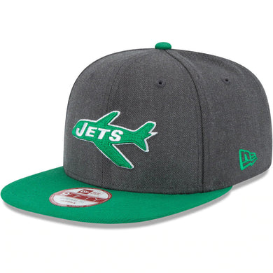 New York Jets New Era NFL 9FIFTY 950 Original Fit Snapback Cap Hat Heather Dark Gray Crown Green Visor Team Color Retro Logo
