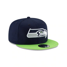 Load image into Gallery viewer, Seattle Seahawks New Era NFL 9FIFTY 950 Snapback Cap Hat Navy Crown Green Visor Team Color Logo 
