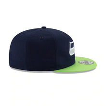 Load image into Gallery viewer, Seattle Seahawks New Era NFL 9FIFTY 950 Snapback Cap Hat Navy Crown Green Visor Team Color Logo 
