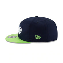 Load image into Gallery viewer, Seattle Seahawks New Era NFL 9FIFTY 950 Snapback Cap Hat Navy Crown Green Visor Team Color Logo 
