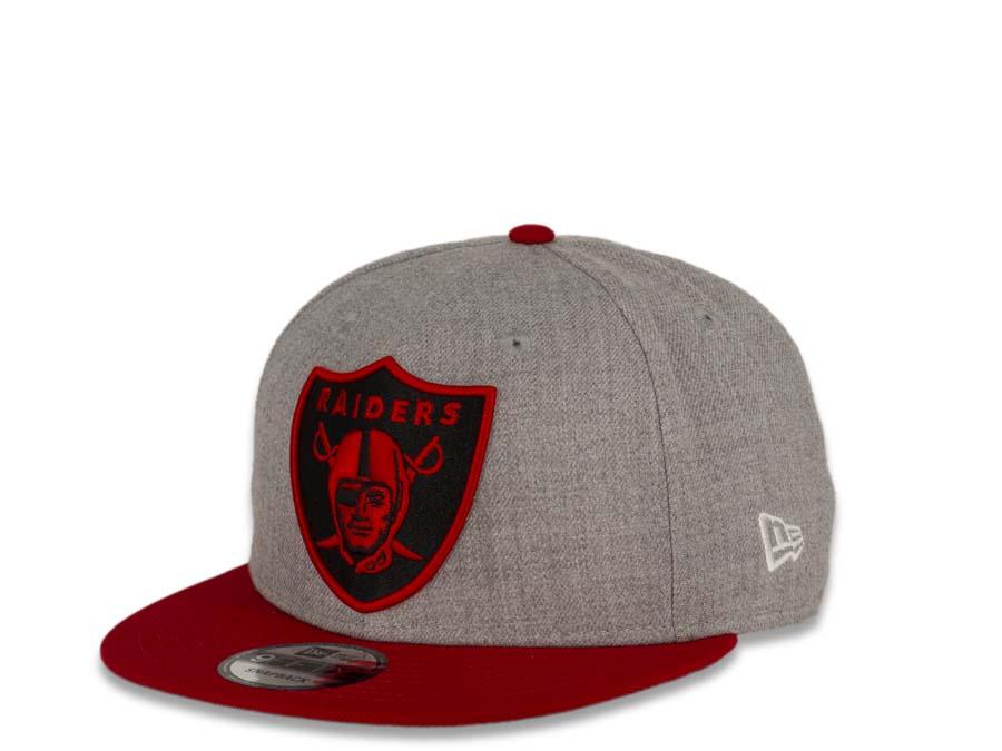 New Era NFL 9Fifty 950 Snapback Las Vegas Raiders Cap Hat Heather Gray Crown Red Visor Red/Black Logo Black UV