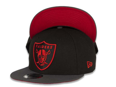 New Era NFL 9Fifty 950 Snapback Las Vegas Raiders Cap Hat Heather Black Crown Graphite Visor Red/Black Logo Red UV