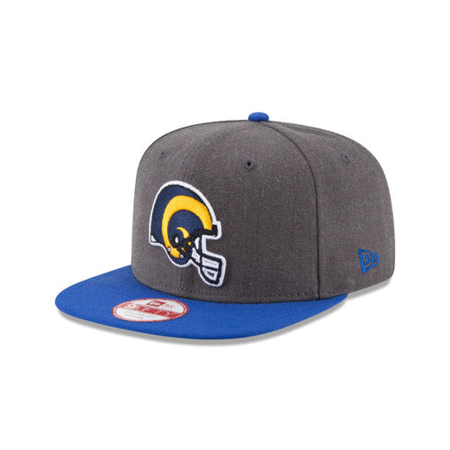 Los Angeles Rams New Era NFL 9FIFTY 950 Snapback Cap Hat Heather Dark Gray Crown Royal Blue Visor Team Color Helmet Logo