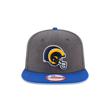 Load image into Gallery viewer, Los Angeles Rams New Era NFL 9FIFTY 950 Snapback Cap Hat Heather Dark Gray Crown Royal Blue Visor Team Color Helmet Logo
