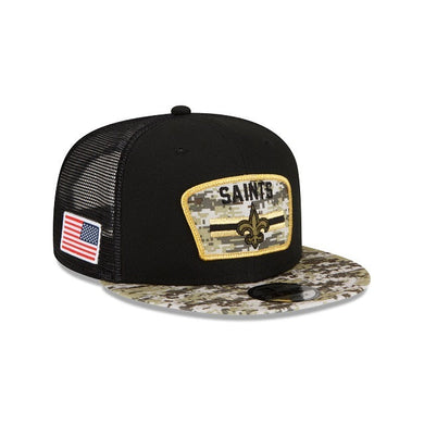 New Orleans Saints New Era NFL 9FIFTY 950 Snapback 2021 Salute To Service Cap Hat Mesh Black Crown Camo Visor Patch Logo