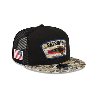 New England Patriots New Era NFL 9FIFTY 950 Snapback 2021 Salute To Service Cap Hat Mesh Black Crown Camo Visor Patch Logo
