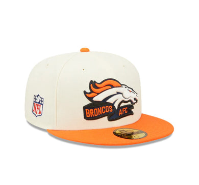 Denver Broncos New Era NFL 59FIFTY 5950 Fitted Cap Hat Cream Crown Orange Visor Team Color Logo (2022 Sideline)