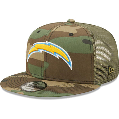 Los Angelas Chargers New Era 9FIFTY 950 Snapback Trucker Mesh  Cap Hat Camo Crown/Visor Team Color Logo