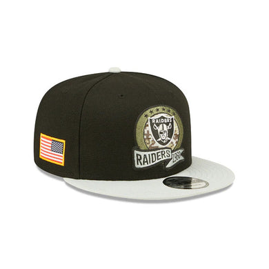 Las Vegas Raiders New Era 9FIFTY 950 Snapback Cap Hat Black Crown Gray Visor Camo Logo (2022 Salute To Service)