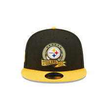 Load image into Gallery viewer, Pittsburgh Steelers New Era NFL 9FIFTY 950 Snapback Cap Hat Black Crown Yellow Visor Camo Logo (2022 Salute To Service)
