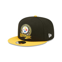 Load image into Gallery viewer, Pittsburgh Steelers New Era NFL 9FIFTY 950 Snapback Cap Hat Black Crown Yellow Visor Camo Logo (2022 Salute To Service)
