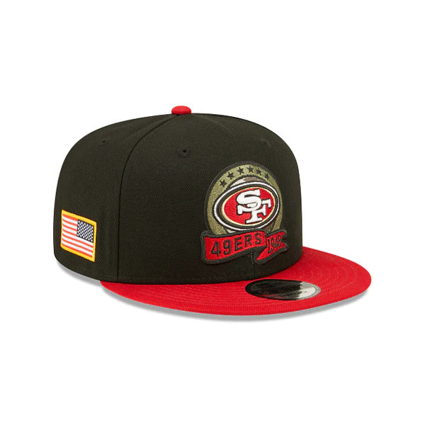 San Francisco 49ers New Era NFL 9FIFTY 950 Snapback Cap Hat Black Crown Red Visor Camo Logo (2022 Salute To Service)