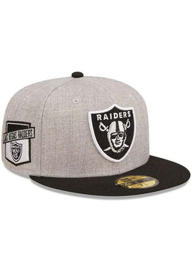 Las Vegas Raiders New Era 59FIFTY 5950 Fitted Cap Hat Heather Gray Crown Black Visor Team Color Logo With Side Patch