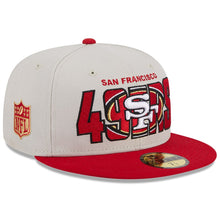 Load image into Gallery viewer, San Francisco 49ers New Era NFL 59FIFTY 5950 Fitted Cap Hat Stone Crown Red Visor Team Color Logo (2023 Draft On Stage)
