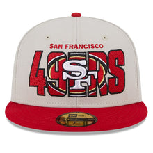 Load image into Gallery viewer, San Francisco 49ers New Era NFL 59FIFTY 5950 Fitted Cap Hat Stone Crown Red Visor Team Color Logo (2023 Draft On Stage)
