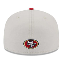 Load image into Gallery viewer, San Francisco 49ers New Era NFL 59FIFTY 5950 Fitted Cap Hat Stone Crown Red Visor Team Color Logo (2023 Draft On Stage)

