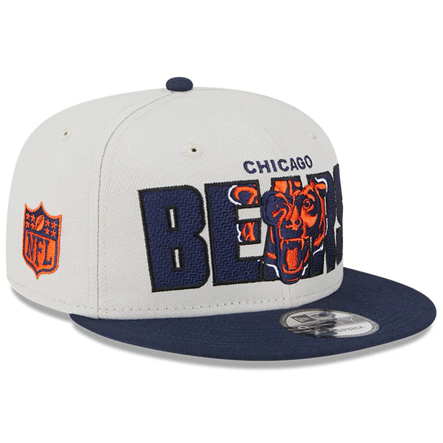 Chicago Bears New Era NFL 9FIFTY 950 Snapback Cap Hat Stone Crown Navy Blue Visor Team Color Logo (2023 Draft On Stage)