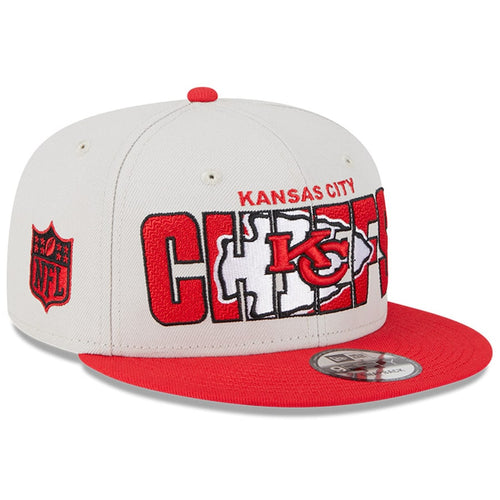 Kansas City Chiefs New Era NFL 9FIFTY 950 Snapback Cap Hat Stone Crown Red Visor Team Color Logo (2023 Draft On Stage)