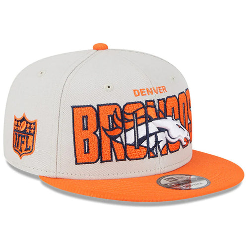 Denver Broncos New Era NFL 9FIFTY 950 Snapback Cap Hat Stone Crown Orange Visor Orange/White Team Color Logo (2023 Draft On Stage)