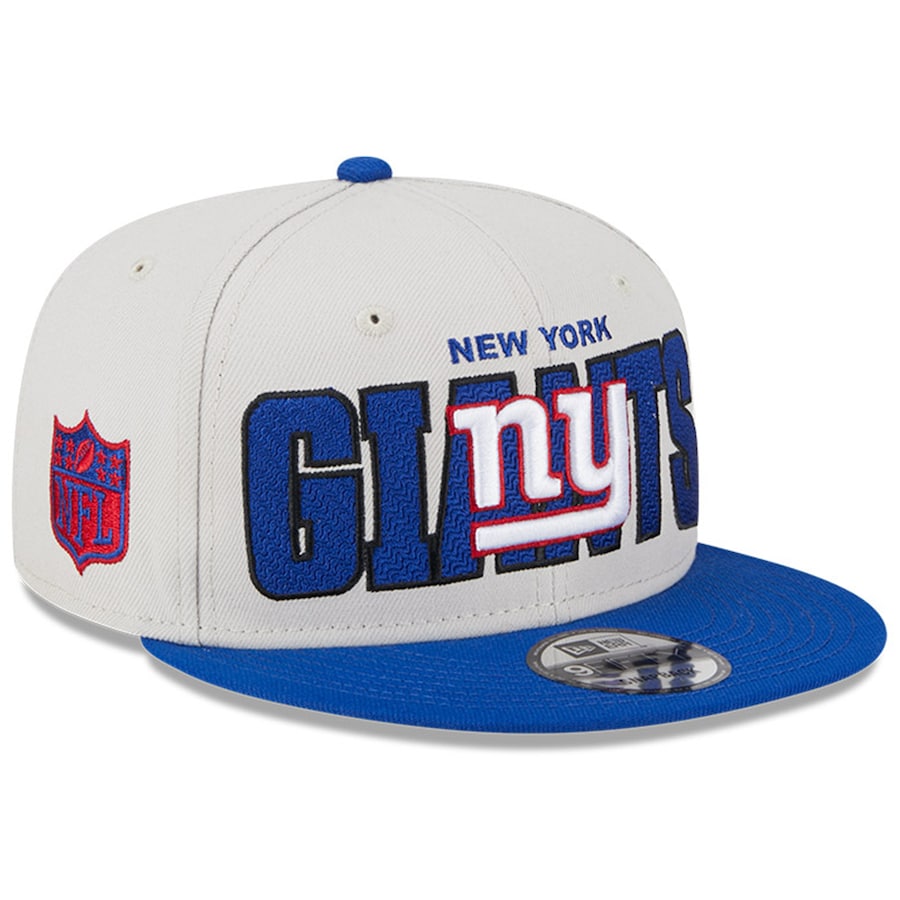 New York Giants New Era NFL 9FIFTY 950 Snapback Cap Hat Stone Crown Royal Blue Visor Team Color Logo (2023 Draft On Stage)