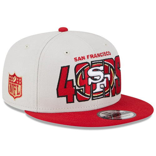 San Francisco 49ers New Era NFL 9FIFTY 950 Snapback Cap Hat Stone Crown Red Visor Team Color Logo (2023 Draft On Stage)