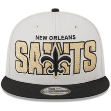 Load image into Gallery viewer, New Orleans Saints New Era NFL 9FIFTY 950 Snapback Cap Hat Stone Crown Black Visor Team Color Logo (2023 Draft On Stage)
