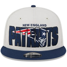 Load image into Gallery viewer, New England Patriots New Era NFL 9FIFTY 950 Snapback Cap Hat Stone Crown Light Navy Blue Visor Team Color Logo (2023 Draft On Stage)
