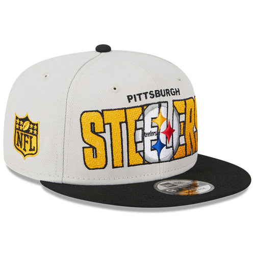 Pittsburgh Steelers New Era NFL 9FIFTY 950 Snapback Cap Hat Stone Crown Black Visor Team Color Logo (2023 Draft On Stage)