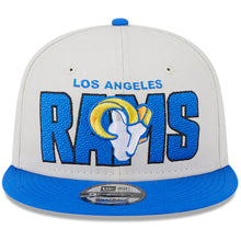 Load image into Gallery viewer, Los Angeles Rams New Era NFL 9FIFTY 950 Snapback Cap Hat Stone Crown Royal Blue Visor Team Color Logo (2023 Draft On Stage)
