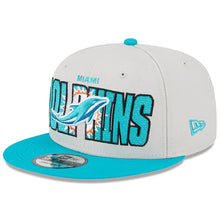 Load image into Gallery viewer, Miami Dolphins New Era NFL 9FIFTY 950 Snapback Cap Hat Stone Crown Aqua Visor Team Color Logo (2023 Draft On Stage)

