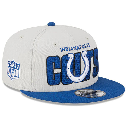 Indianapolis Colts New Era NFL 9FIFTY 950 Snapback Cap Hat Stone Crown Royal Blue Visor Royal Blue/White Logo (2023 Draft On Stage)