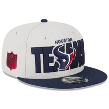 Load image into Gallery viewer, Houston Texans New Era NFL 9FIFTY 950 Snapback Cap Hat Stone Crown Light Navy Blue Visor Team Color Logo (2023 Draft On Stage)
