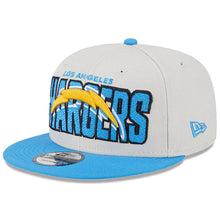 Load image into Gallery viewer, Los Angeles Chargers New Era NFL 9FIFTY 950 Snapback Cap Hat Stone Crown Sky Blue Visor Team Color Logo (2023 Draft On Stage)
