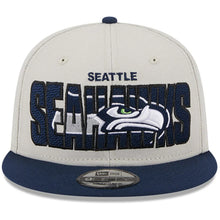 Load image into Gallery viewer, Seattle Seahawks New Era NFL 9FIFTY 950 Snapback Cap Hat Stone Crown Light Navy Blue Visor Team Color Logo (2023 Draft On Stage)
