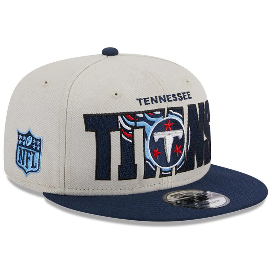 Tennessee Titans New Era NFL 9FIFTY 950 Snapback Cap Hat Store Crown Light Navy Blue Visor Team Color Logo (2023 Draft On Stage)