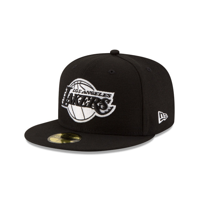 Los Angeles Lakers New Era NBA 59FIFTY 5950 Fitted Cap Hat Black Crown/Visor White/Black Logo