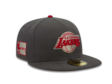 Los Angeles Lakers New Era NBA 59FIFTY 5950 Fitted Cap Hat Dark Gray Crown/Visor Red/Gray Logo