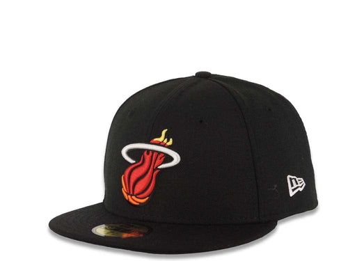 Miami Heat New Era NBA 59FIFTY 5950 Fitted Cap Hat Black Crown/Visor Team Color Retro Logo