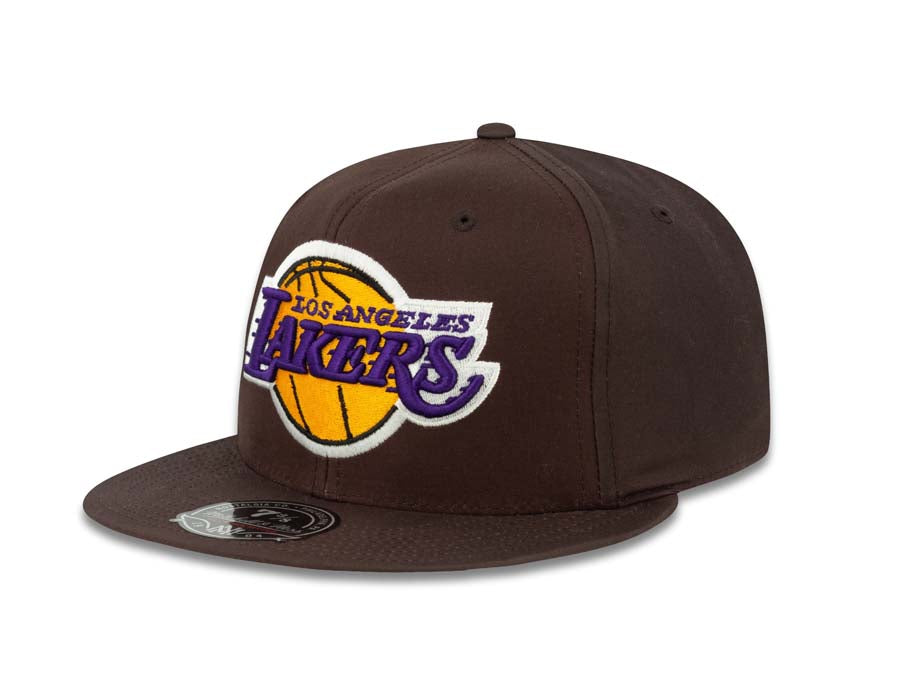 Los Angeles Lakers Mitchell & Ness NBA Fitted Cap Hat Brown Crown/Visor Team Color Logo Camo UV