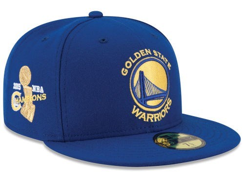 Golden State Warriors New Era 59FIFTY 5950 NBA Fitted 2015 Champions Cap Hat Royal Blue Crown/Visor Team Color Logo