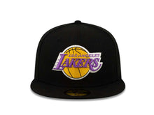 Load image into Gallery viewer, Los Angeles Lakers New Era 59FIFTY 5950 NBA Fitted Cap Hat Black Crown/Visor Team Color Logo City Flag UV (City Factor)
