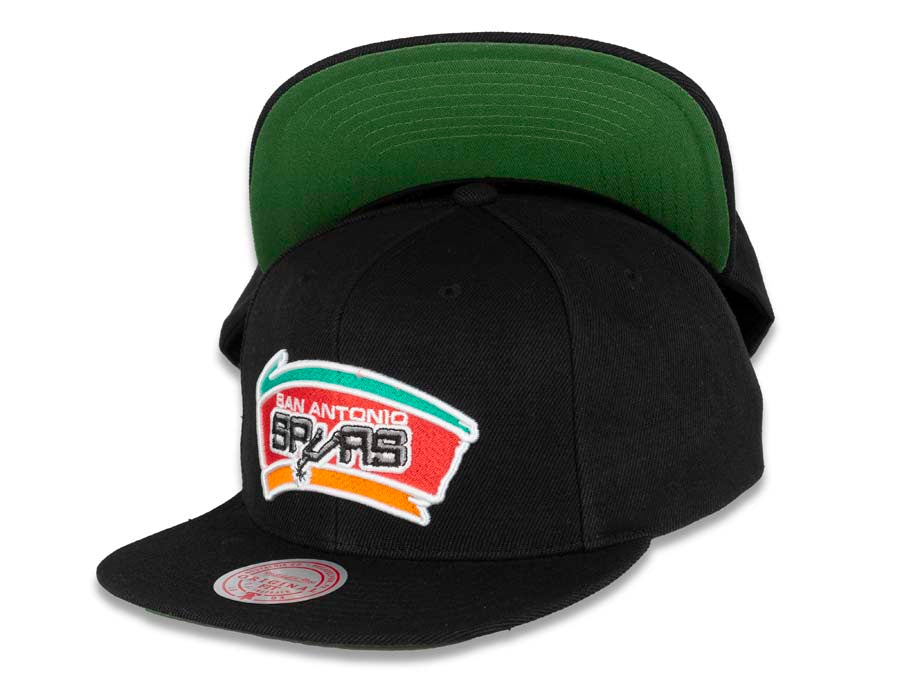 San Antonio Spurs Mitchell & Ness NBA Snapback Cap Hat Black Crown/Visor Team Color HWC Logo