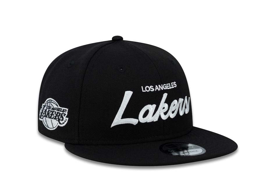 Los Angeles Lakers New Era NBA 9FIFTY 950 Snapback Cap Hat Black Crown/Visor White Script Logo