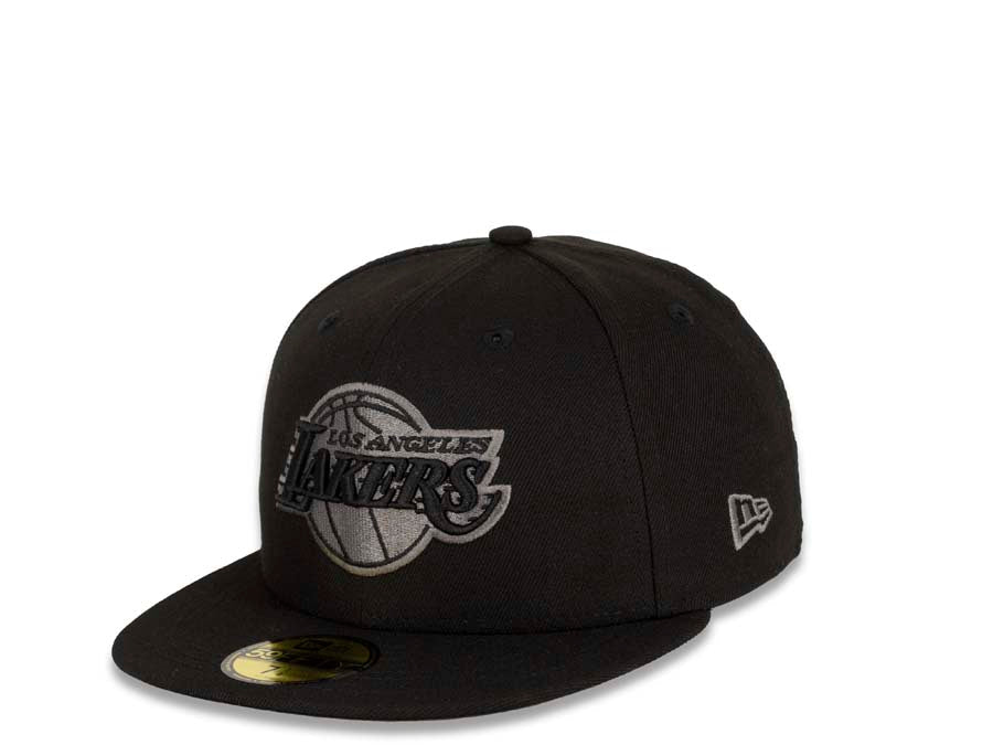 Los Angeles Lakers New Era NBA 59FIFTY 5950 Fitted Cap Hat Black Crown/Visor Black/Dark Gray Logo
