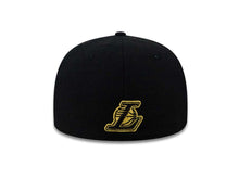 Load image into Gallery viewer, Los Angeles Lakers New Era NBA 59FIFTY 5950 Fitted Cap Hat Black Crown/Visor Black/Metallic Gold &quot;L&quot; Logo
