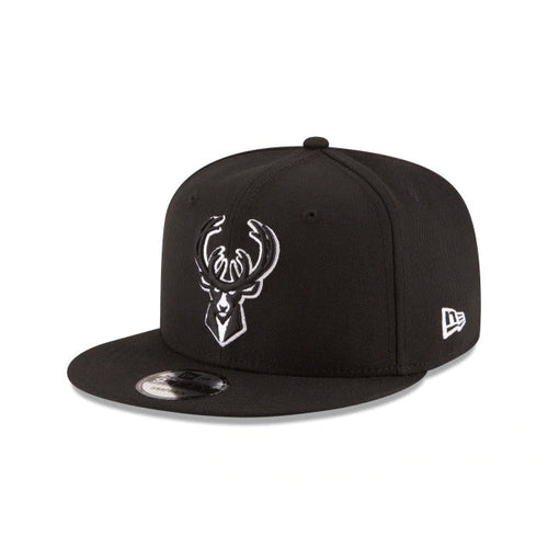 Milwaukee Bucks New Era NBA 9FIFTY 950 Snapback Cap Hat Black Crown/Visor Black/White Logo 